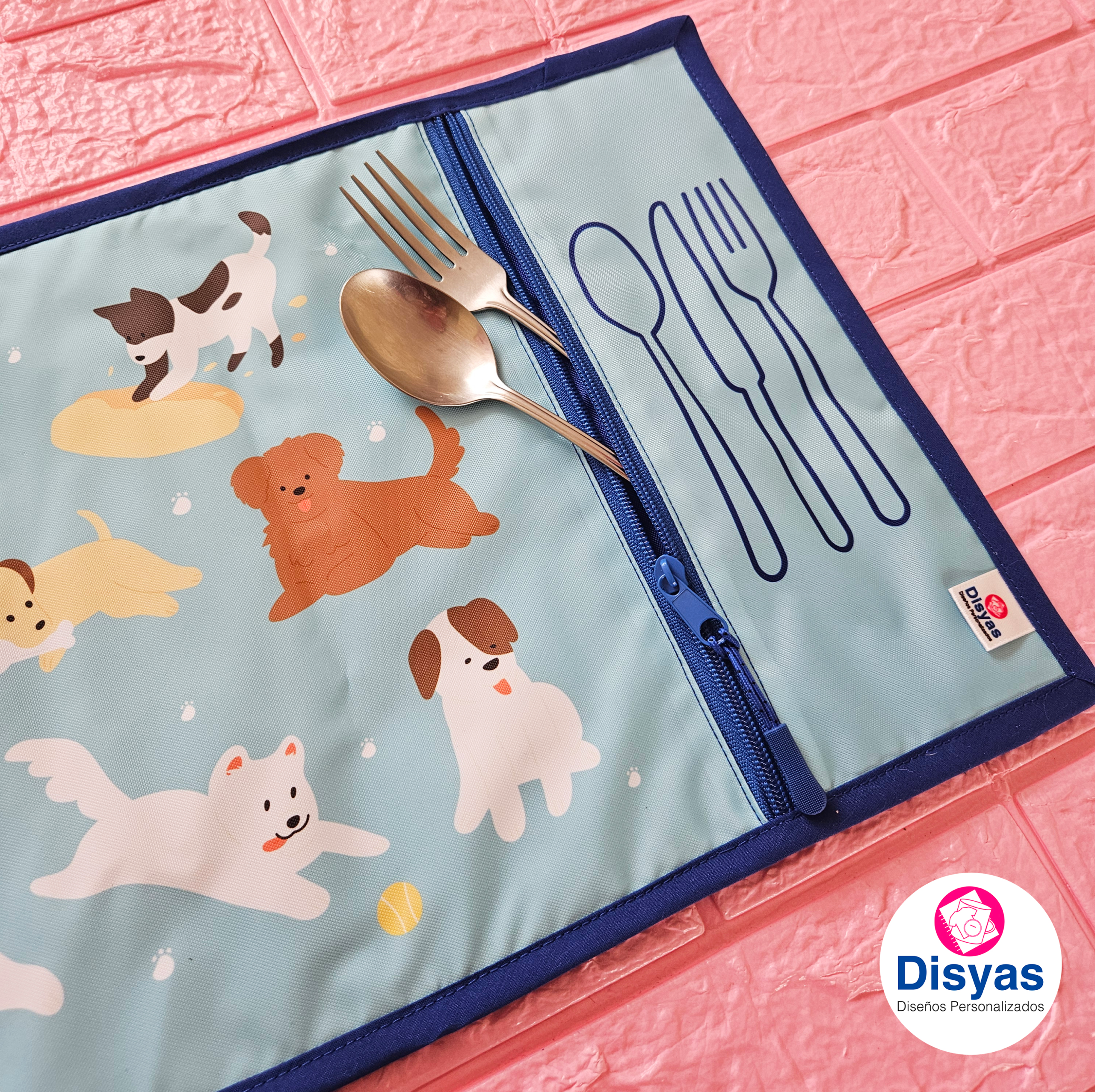 Individual Infantil Con Bolsillo Para Cubiertos Perros - Imagen 2