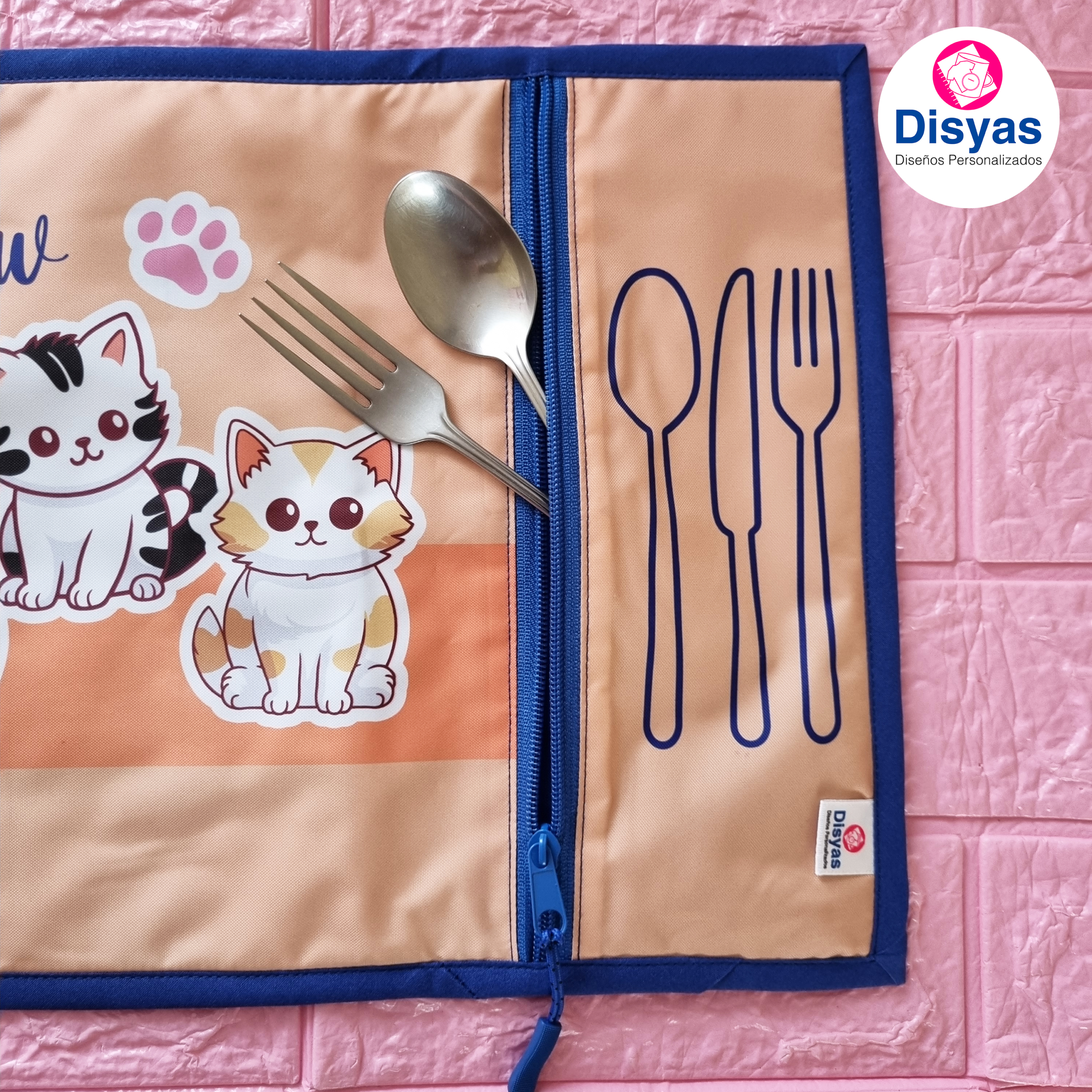 Individual Infantil Con Bolsillo Para Cubiertos Gatos - Imagen 2