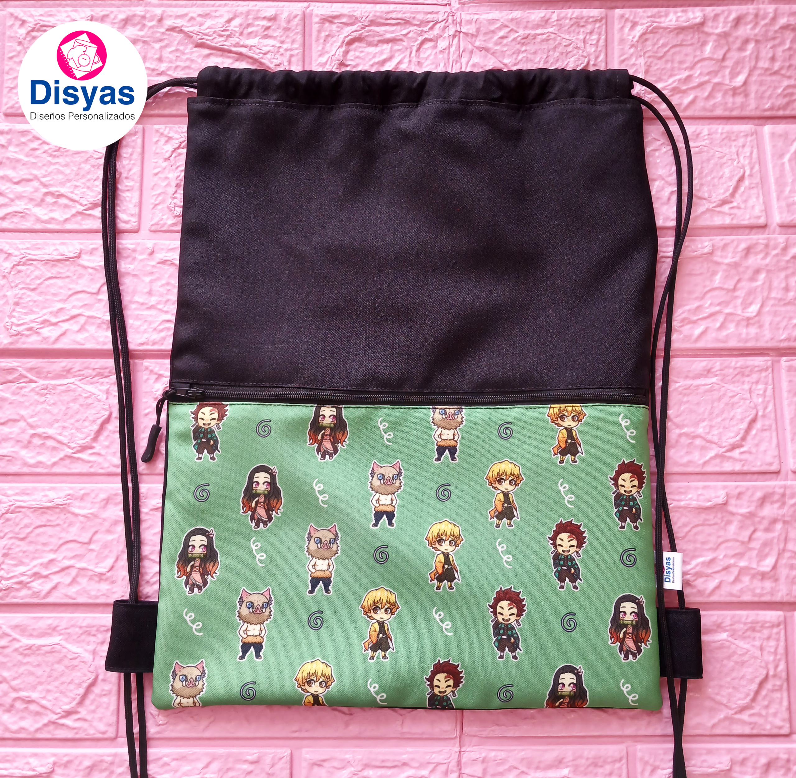 Morral Con Cordón y Bolsillo Frontal Diseño Demon Slayer - Imagen 3