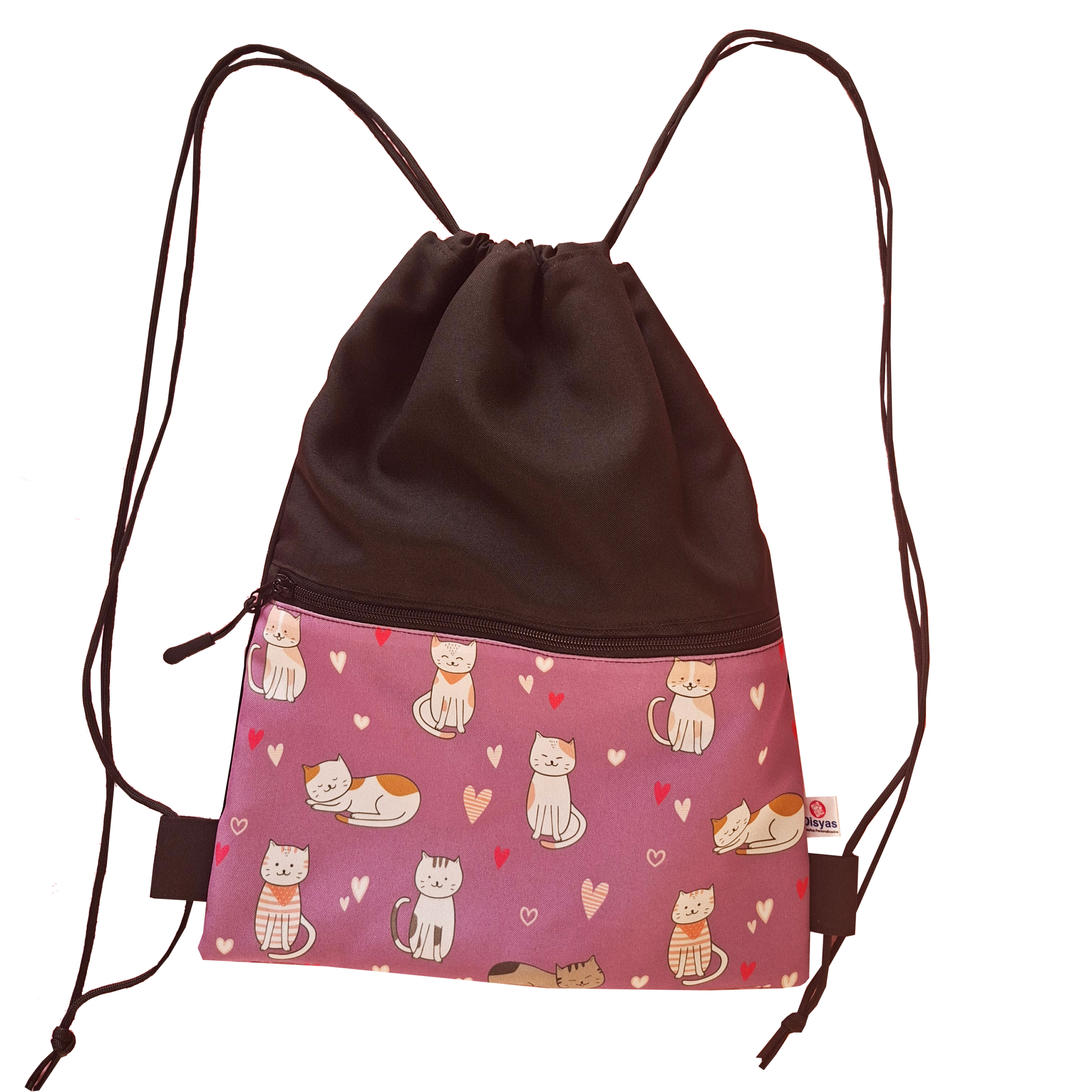 Morral Con Cordón y Bolsillo Frontal Diseño Gatos