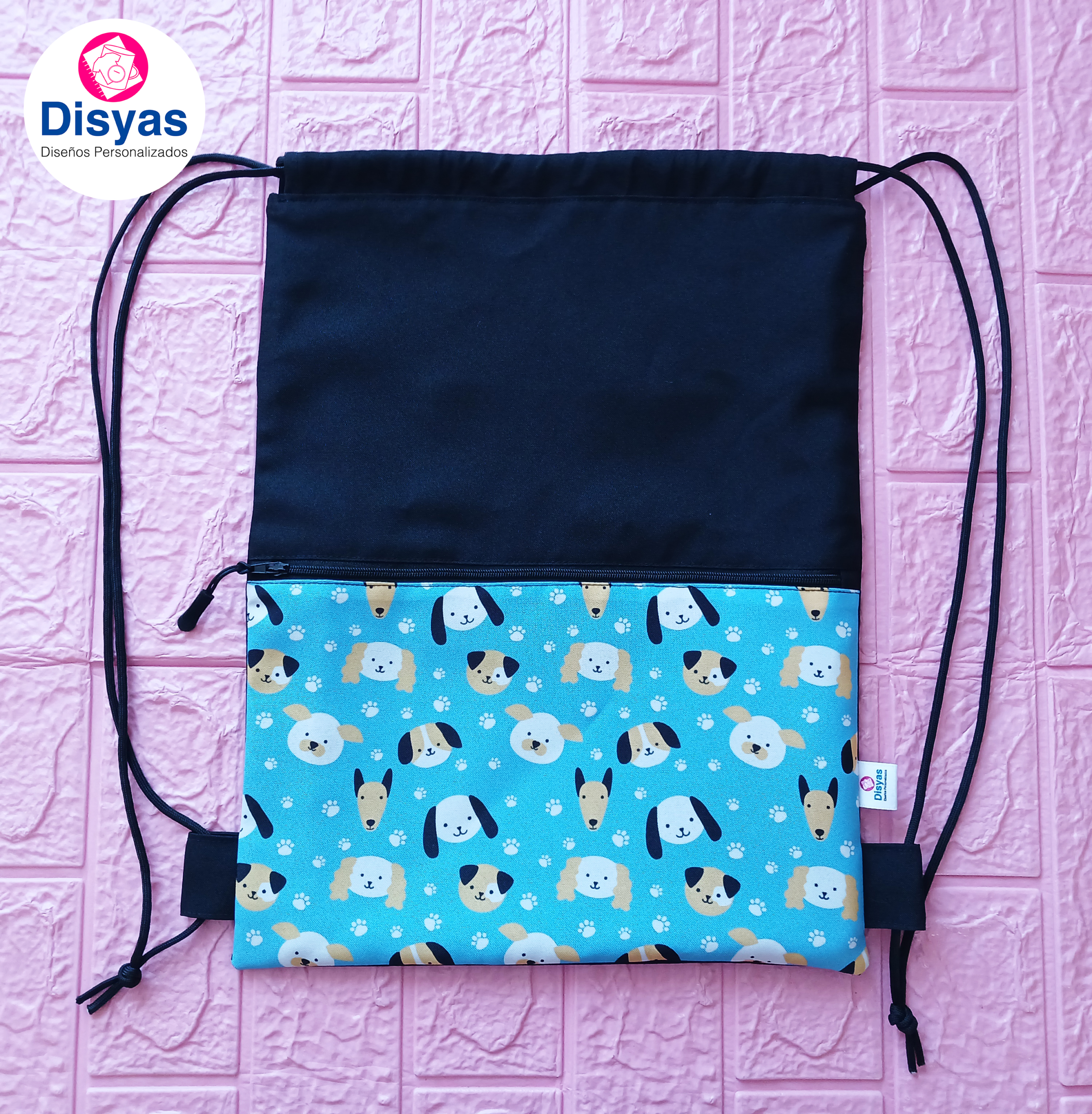 Morral Con Cordón y Bolsillo Frontal Diseño Perros - Imagen 3