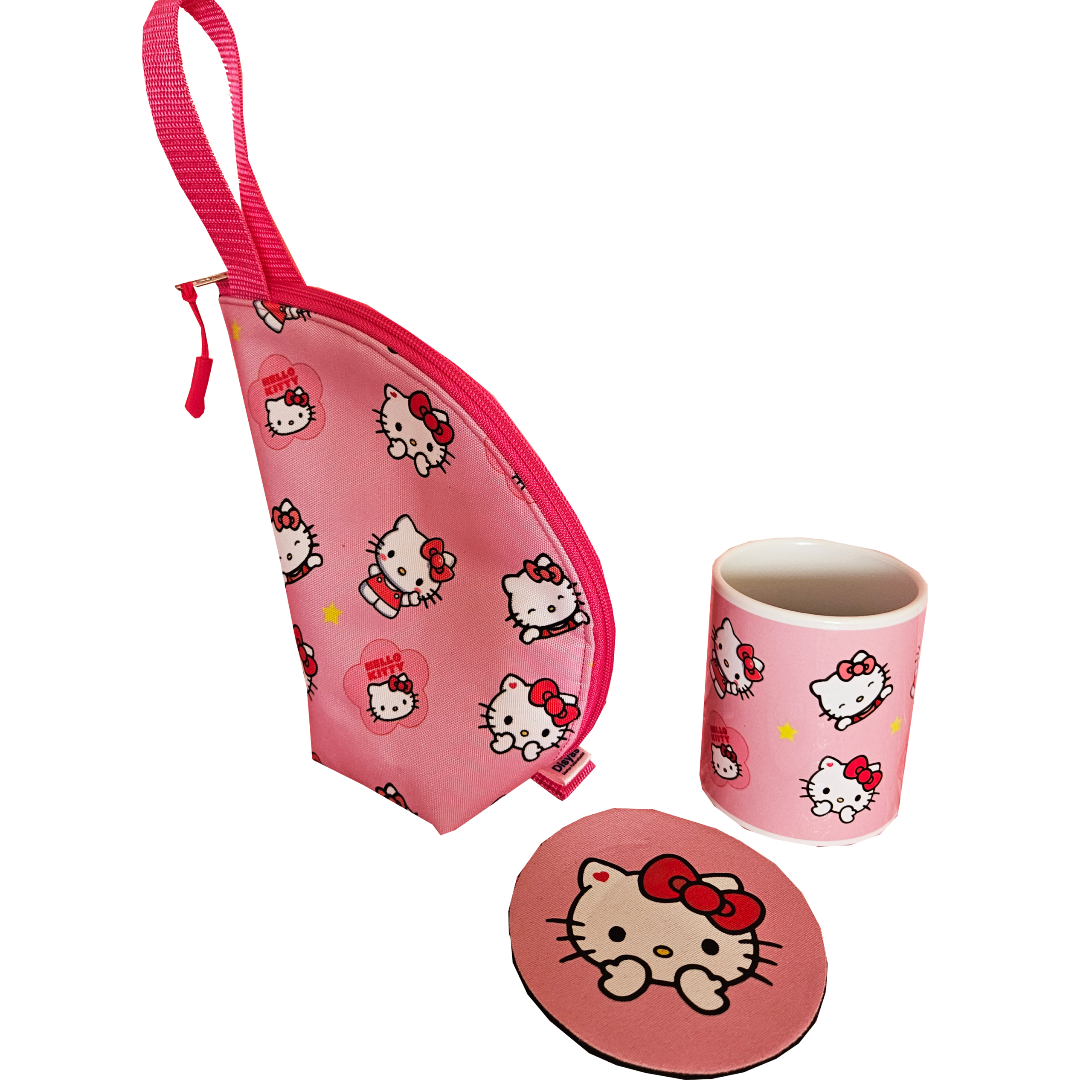 Bolsito Porta Taza + Tazón Y Posavaso Impermeable Hello Kitty